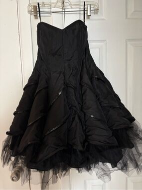 Vintage Betsey Johnson Black Strapless Tulle Cocktail Dress